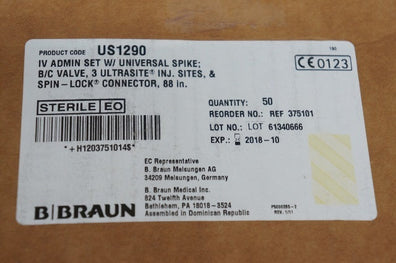 Braun US1290 IV Admin Set W/ Universal Spike ~ Box of 46
